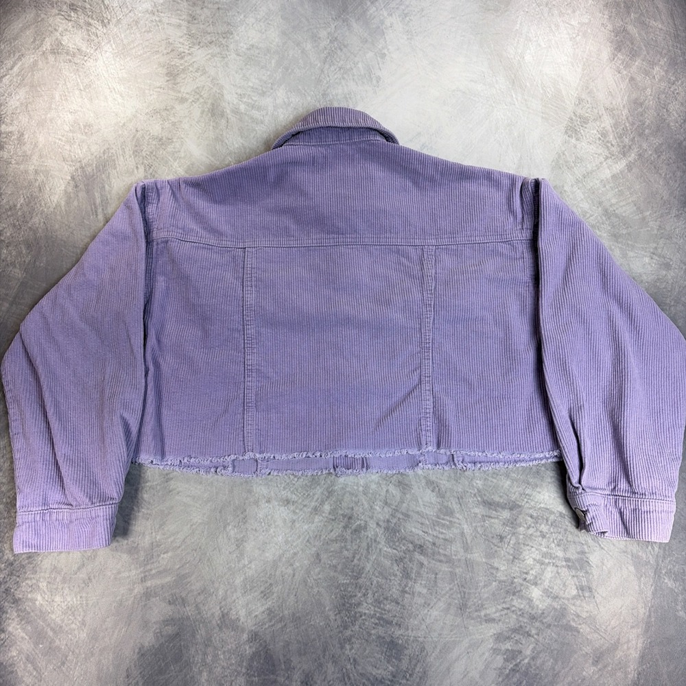 Forever 21 Corduroy Jacket Womens Medium Purple Cropped Raw Hem Button Up - Picture 2 of 6